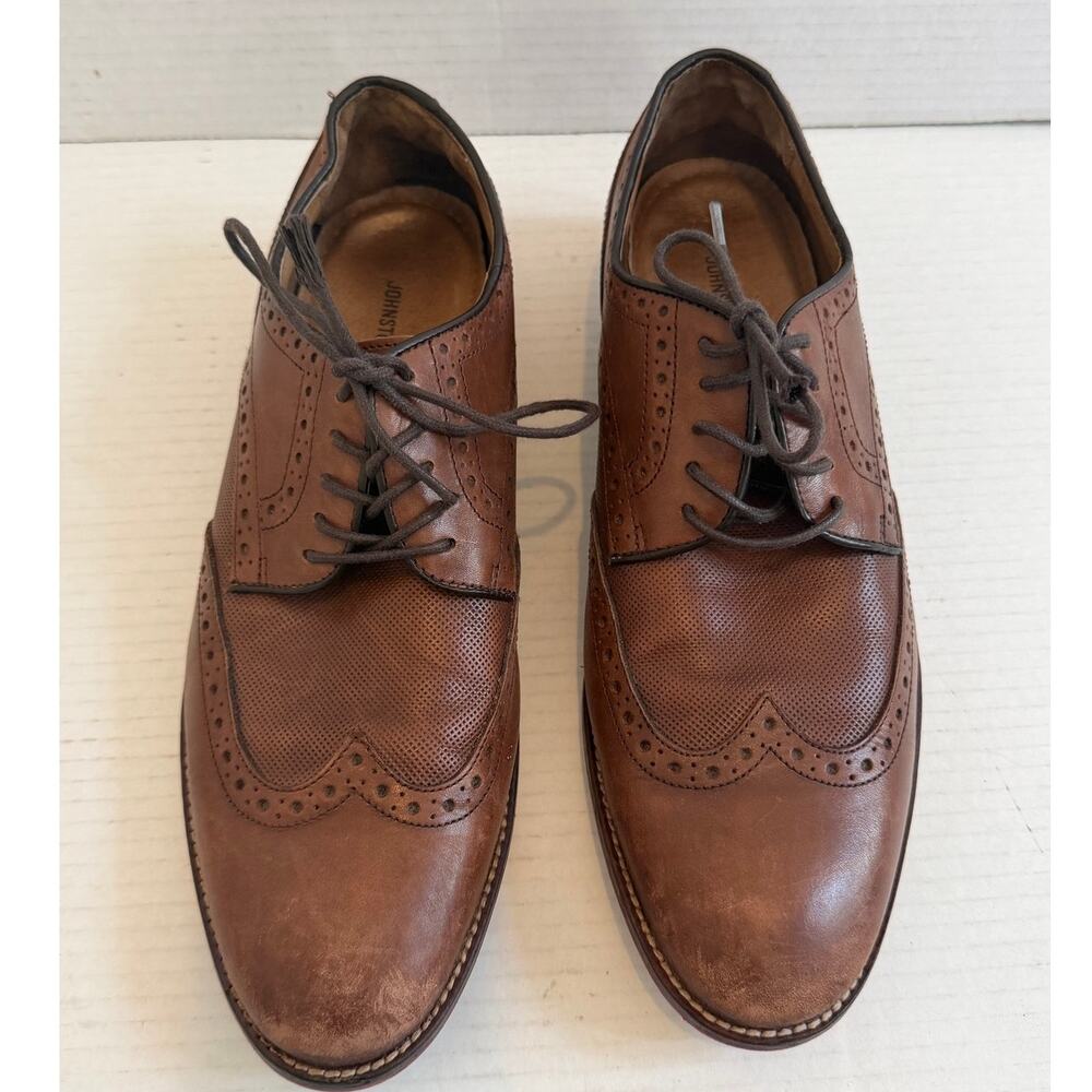 Men's Johnston & Murphy Brown Leather Wingtip Oxford Tie Dress Shoes Sz 9.5